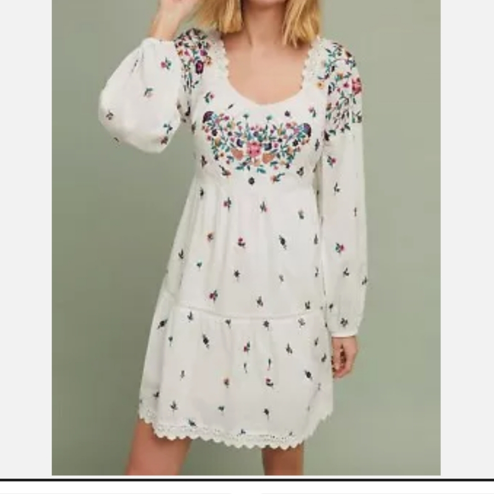 Maeve White Floral Embroidered Dress